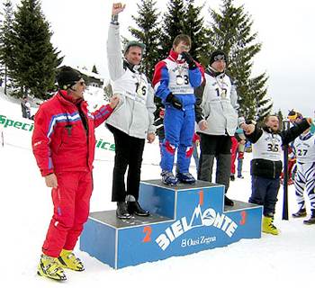 Dario Mosconi receiving his first gold medal in Alpine skiing